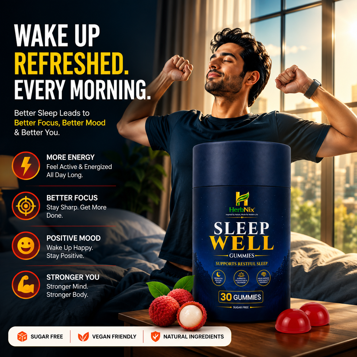 HerbNix SleepWell Gummies Sugar-Free • 30 Gummies • For Men & Women
